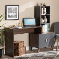 Baxton Studio SESD8019WI-ColumbiaDark Grey-Desk Baxton Studio Jaeger Modern and Contemporary Two-Tone Walnut Brown and Dark Grey Finished Wood Storage Desk with Shelves